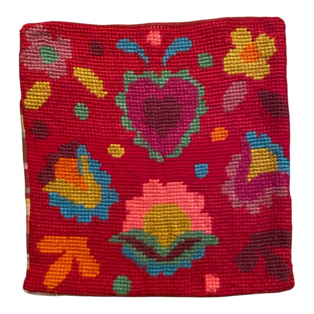 Vintage Embroidered Handmade Throw Pillow Cover Case Hearts Floral 70s/80s Style